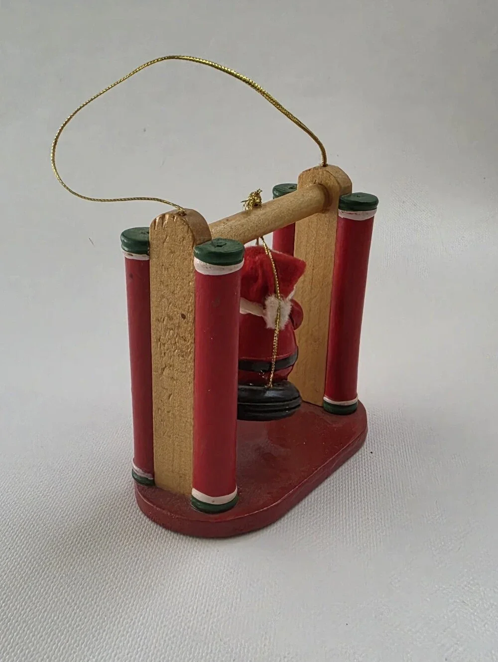 Vintage Style Wooden Santa Tire Swing Christmas Ornament 3.5